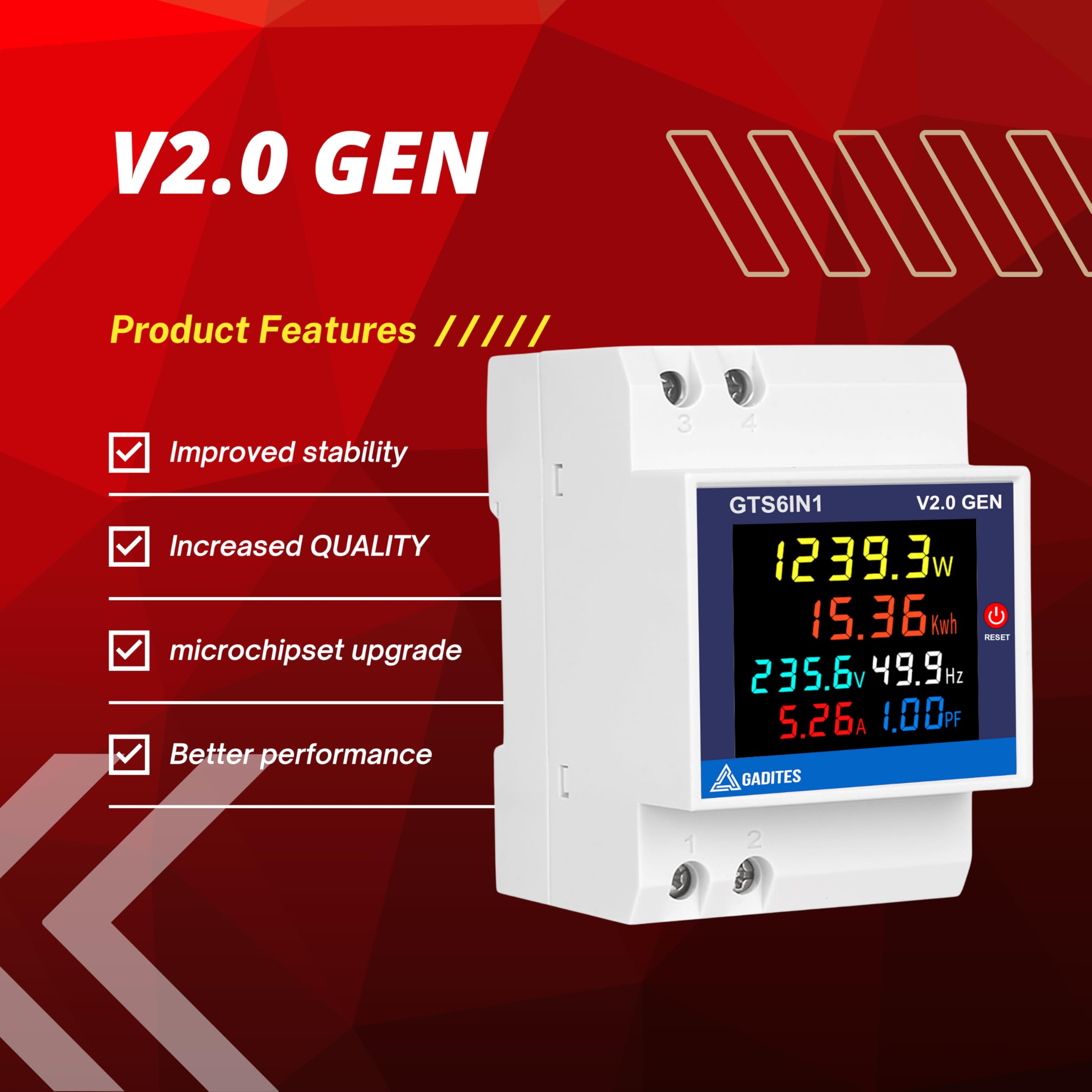 GADITES 6 in 1 Latest V2.0 GEN 100A Digital Energy Meter Frequency Active Power Factor Current Ampere Voltage Monitoring Device with Colorful LCD Display, Monitor Power Consumption Cool Gadgets - Image 5 thumbnail