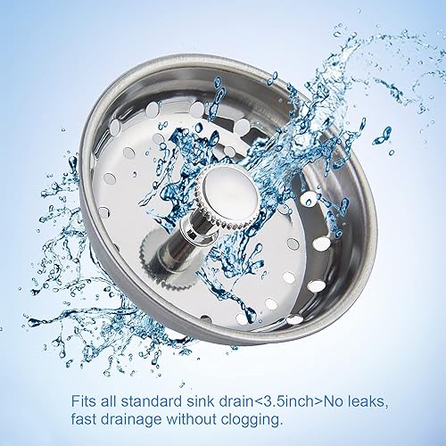 Miniatura 6 de Juego de 2 cestas de repuesto para fregadero de cocina y tapón para drenaje estándar de 3-12 pulgadas, cesta de acero inoxidable con tapón de goma