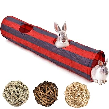 Bunny Tunnel, Rabbit Tunnels and Tubes,?��3 Pack of Grass Balls - Collapsible Hideaway Small Animal Activity Tunnel Toys for Chinchillas Ferrets Guinea Pigs Gerbils Hamsters Rats, Size - 51 x 10