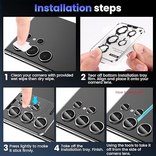 Miniatura 28 de Tensea Protector de lente de cámara Samsung Galaxy S24 Ultra 5G, protector de pantalla de vidrio templado 9H, anillo individual de metal para S24