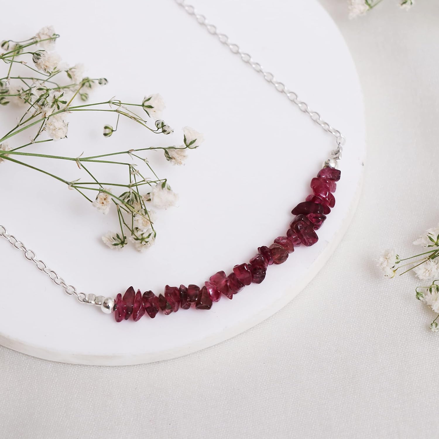 Gempires Natural Red Garnet Crystal Necklace January Birthstone Gemstone Jewelry Hypoallergenic 18 Inch Silver Plated Handmade Dainty Necklaces For Women - Image 2