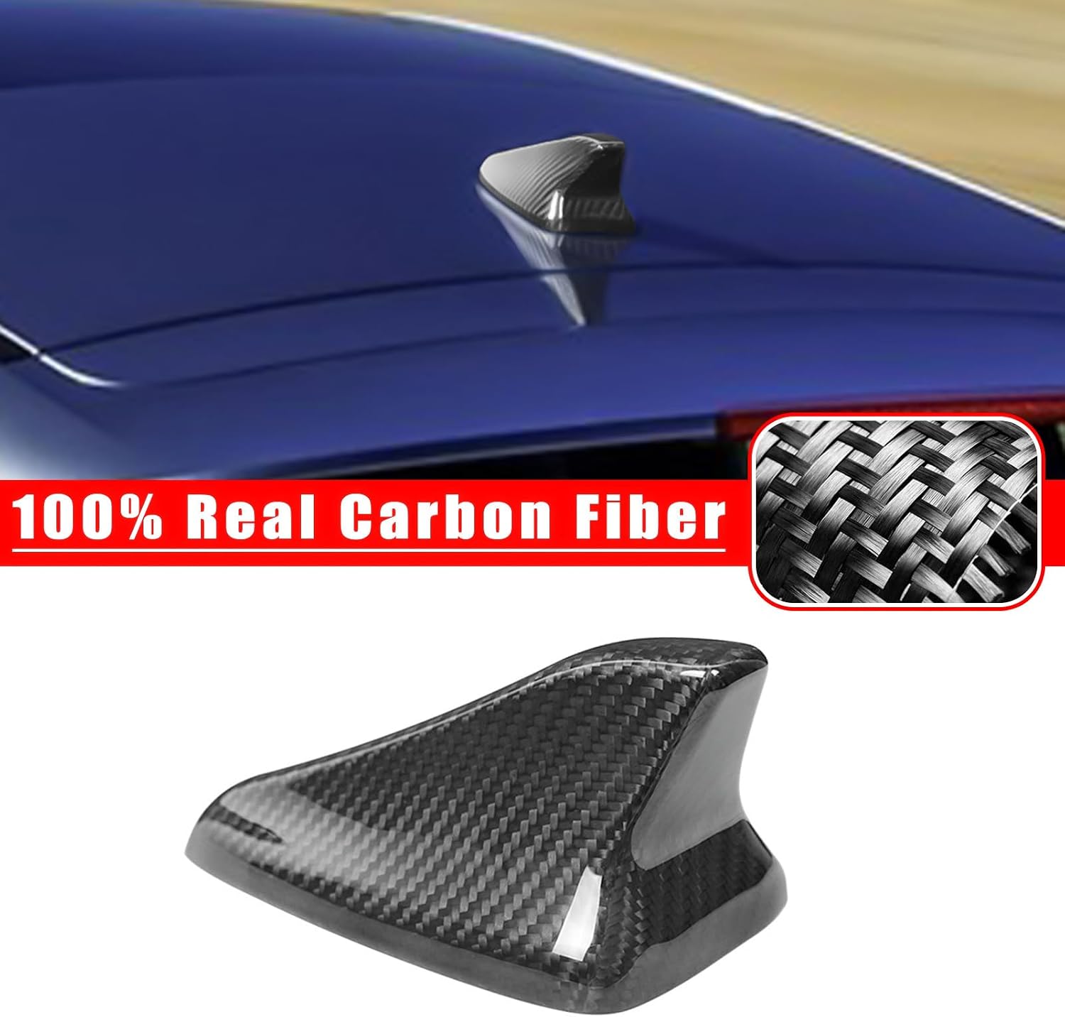 Real Carbon Fiber Car Shark Fin Antenna Cover Top Roof Aerials Trim Compatible with Hyundai Veloster 2019-2021 (Black)