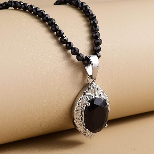 Miniatura 2 de Compra LC - Collar colgante de turmalina negra para mujer cuentas de cuarcita acero inoxidable tamaño 20 pulgadas Metal