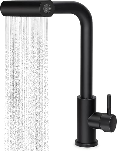 Virklyee Robinet cascade de cuisine extensible Mitigeur Cuisine Rotatif à 360° Robinet de Cuisine avec Pulvérisateur Extractible,4 Modes de Jet,Froid & Chaud Disponible (Noir) - 1
