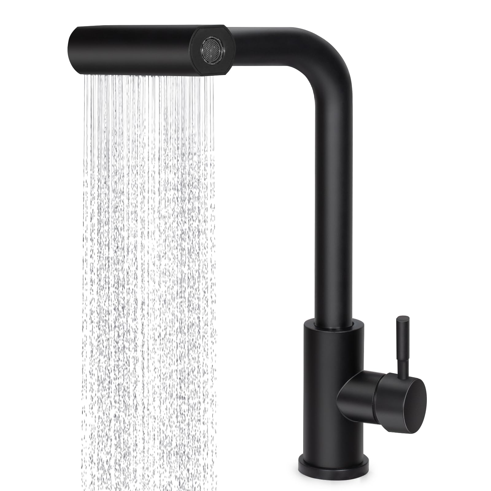 Robinet cascade de cuisine extensible Mitigeur Cuisine Rotatif à 360° Robinet de Cuisine avec Pulvérisateur Extractible,4 Modes de Jet,Froid & Chaud Disponible (Noir)
