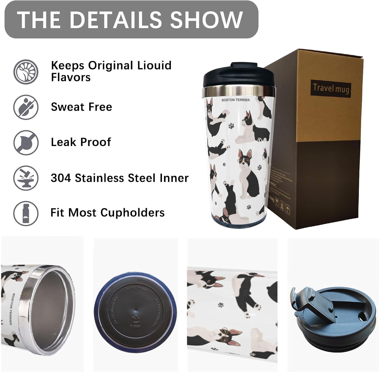 Boston Terrier Travel Coffee Mug 13 Oz for Dog Lover, Puppy Dog Stainless Steel Insulated Tumbler Cup with Lid - Anniversary, Birthday, Christmas Gift for Men, Women, Sister, Friend, Bestie - Image 5