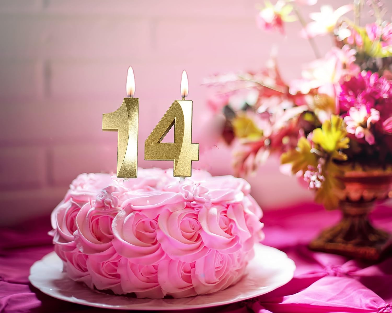2 in Gold 14 & 41 Birthday Candles,14th Birthday Decorations for Boys Girls