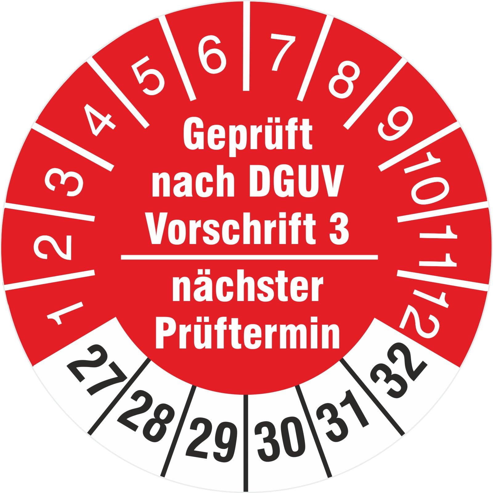 1000 Stück Prüfplaketten 30 mm geprüft nach DGUV Vorschrift 3 nächster Prüftermin 2027-2032 Prüfetiketten Rollenware stark haftend