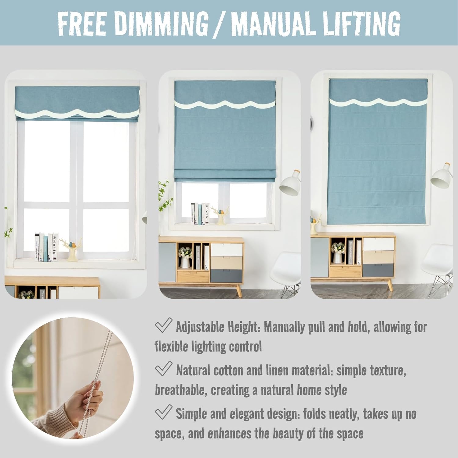 Linen Cotton Blend Roman Shades for Windows,Blackout Room Darkening Thermal Insulated Window Blinds,Custom Flat Roman Fabric Shades for Living Room,Bedroom,Kitchen