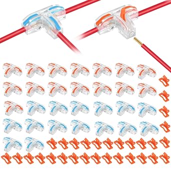 Linkstyle 30PCS 3 Way Lever Nut Wire Connectors, T Shape Compact Wire Connectors for AWG 28-12 Wiring, Push in Quick Splitter Electrical Connectors, with 30pcs Mount Bases