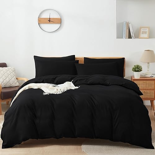 Sufdari Juego de funda de edredón tamaño Queen, juego de funda de edredón de 3 piezas, ultra suave y transpirable, con cierre de cremallera y lazos