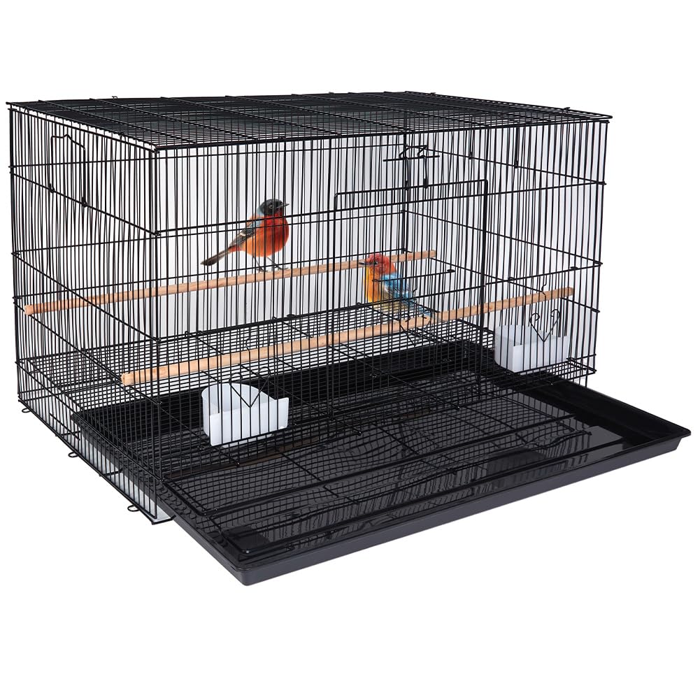 BAKAJI Gabbia Voliera per Uccelli Forma Rettangolare da 77,5 cm in Metallo, ideale per Pappagalli, Parrocchetti, Volatili, con vassoio Scorrevole e Posatoi in Legno, Gabbietta Impilabile (Nero)