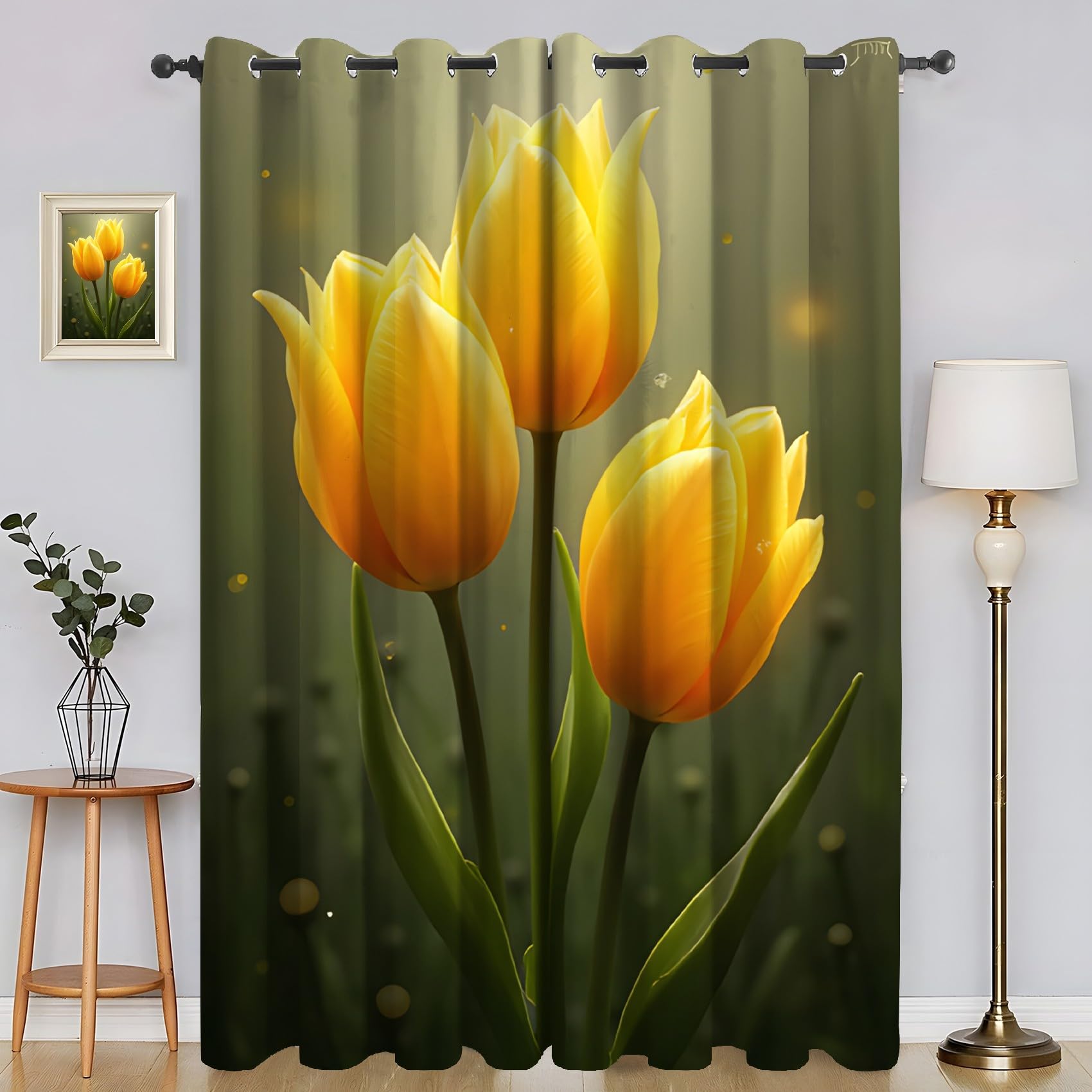 Genérico Izolowane termicznie zasłony zaciemniające 2 sztuki - 140x145cm, żółty tulipan, zasłony dekoracyjne salon/sypialnia, z pierścieniem do zasłony SA1766