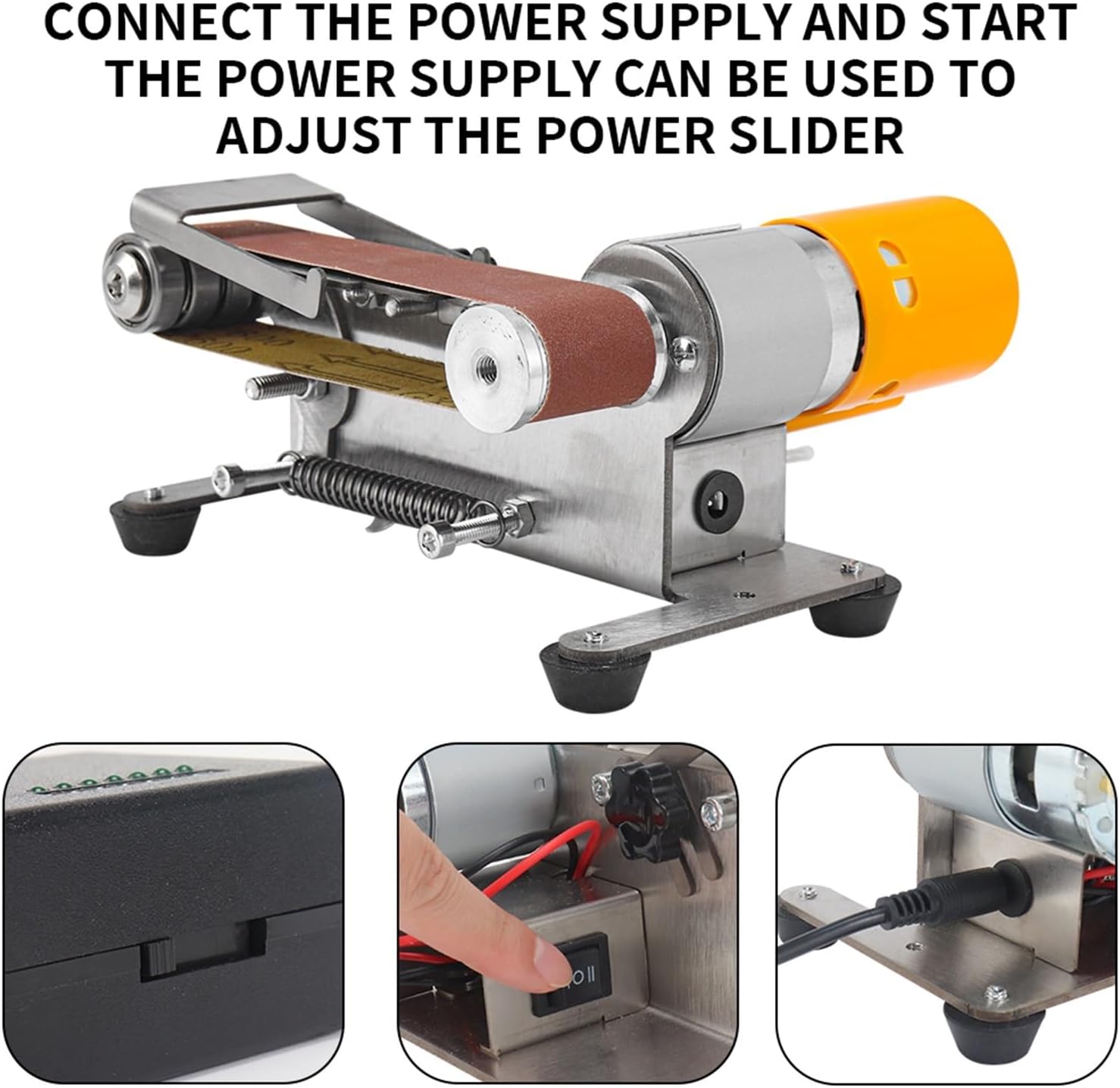 Sander, Polisher Mini Electric Belt Sander DIY Polishing Grinding Machine Multifunctional Grinder Belt Sander Cutter Edges Sharpene(Set1)