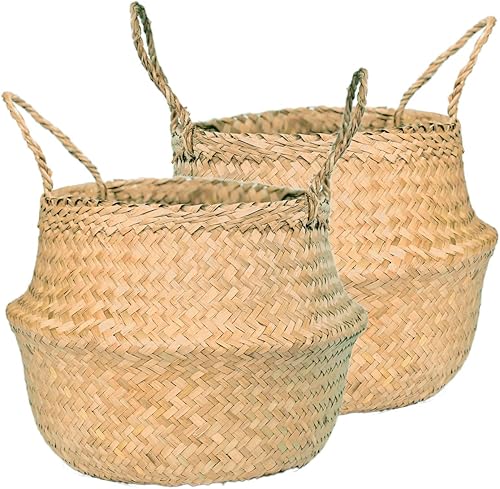 LiloCraft - Paquete de 2 cestas para plantas de hierba marina grande (12 x 11 pulgadas, patrón natural). Solución de almacenamiento multifuncional