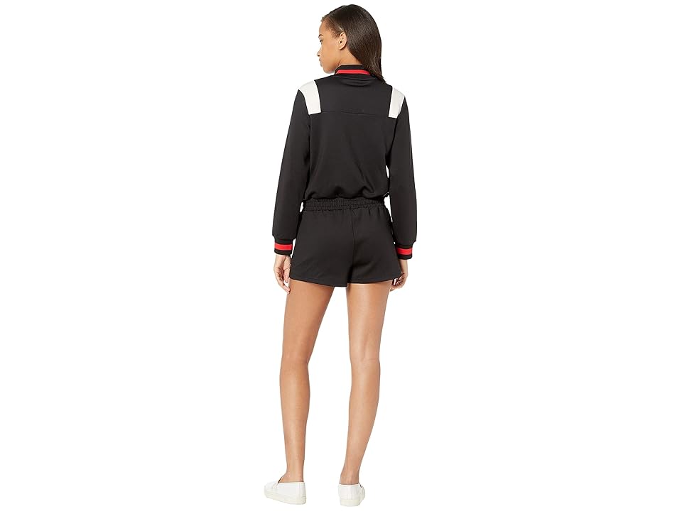 

Juicy Couture Juicy Heartpatch Tricot Track 3/4 Sleeve Romper (Pitch Black) Women's Jumpsuit & Rompers One Piece