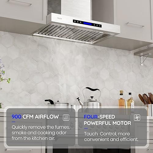 Miniatura 2 de EKON - Campana extractora de pared de 30 pulgadas, campana extractora de 900 CFM, ventilación de campana de cocina de acero inoxidable con control