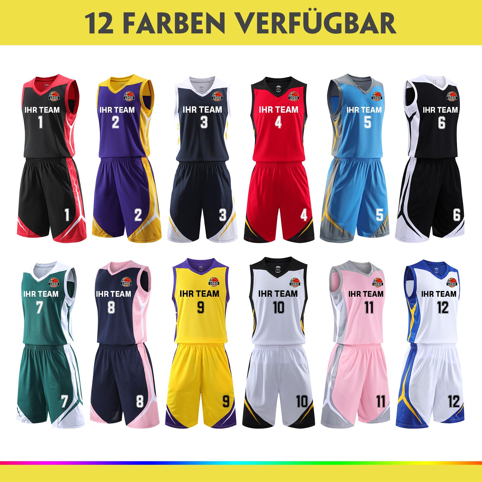 Benutzerdefiniert Basketball Trikot mit Eigenem Namen Kinder Nummer Team Logo Basketball Shirt & Short