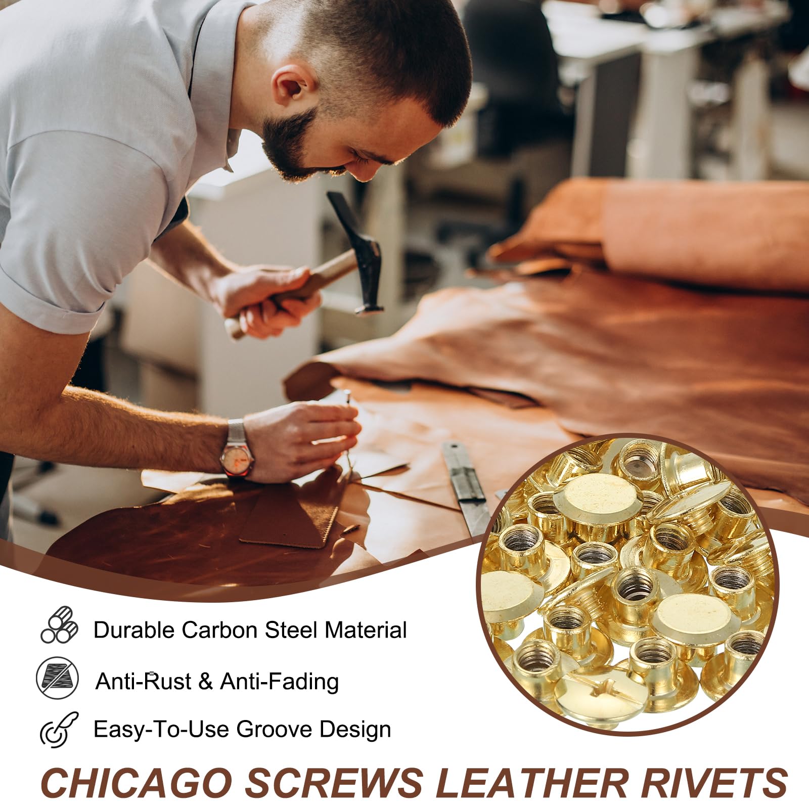 PATIKIL 7mm Chicago Screws Leather Rivets - Image 3