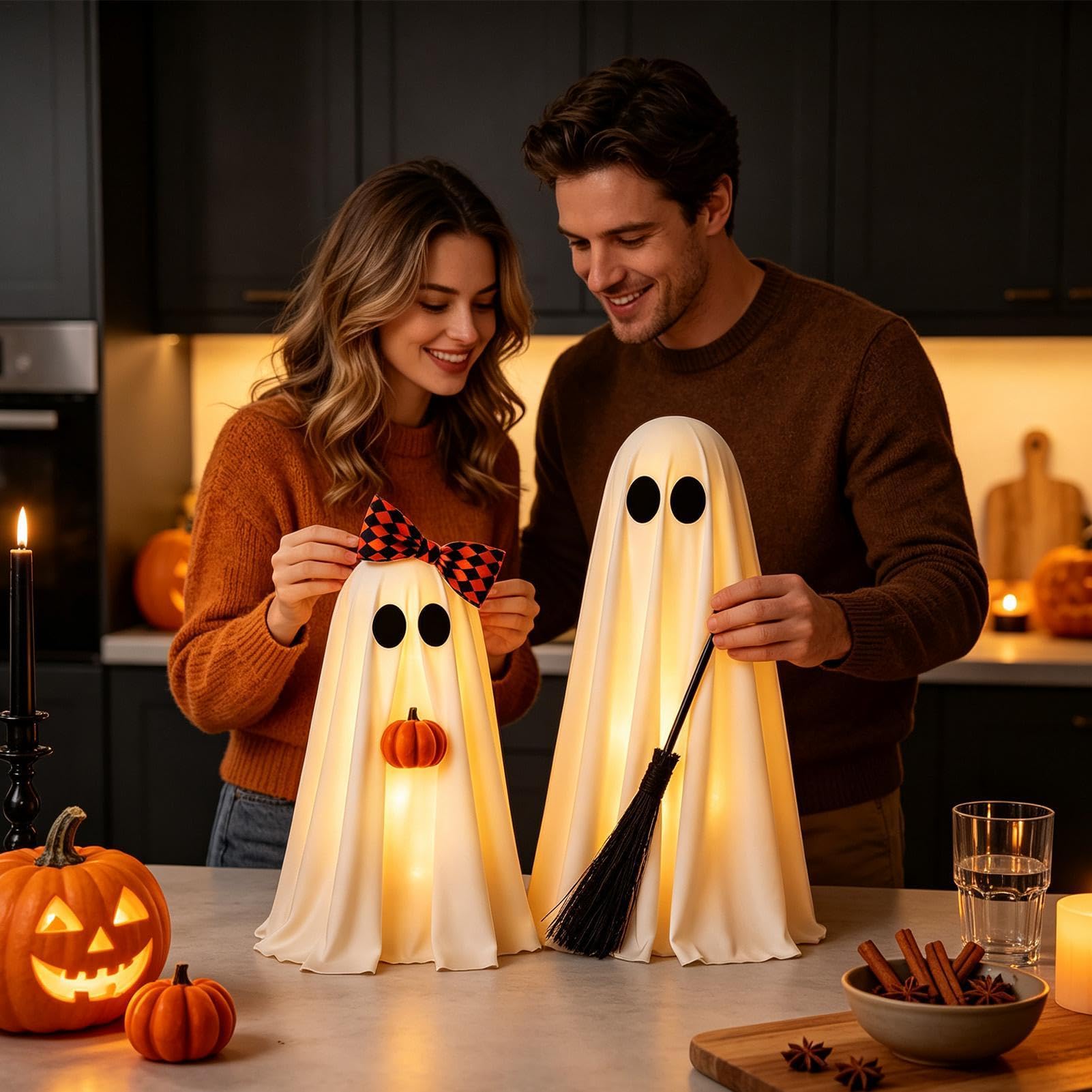 Ghirlanda di Halloween con a LED, luce calda, con scopa e