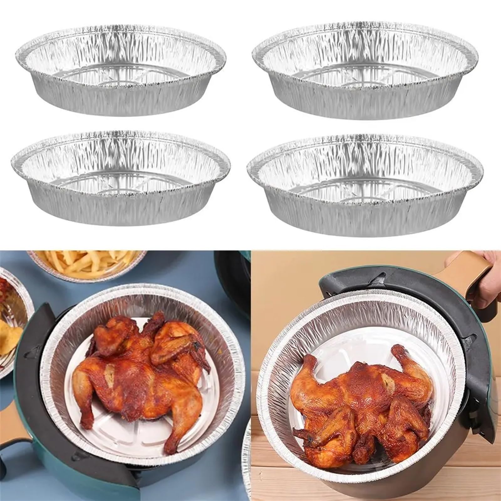 Silberhaltigen Lebensmittelbehälter, 50 Stück runde Lebensmittelbehälter aus Silberfolie, Aluminiumfolie, Teller aus Zinnfolie, Kuchenformen for die Luftfritteuse