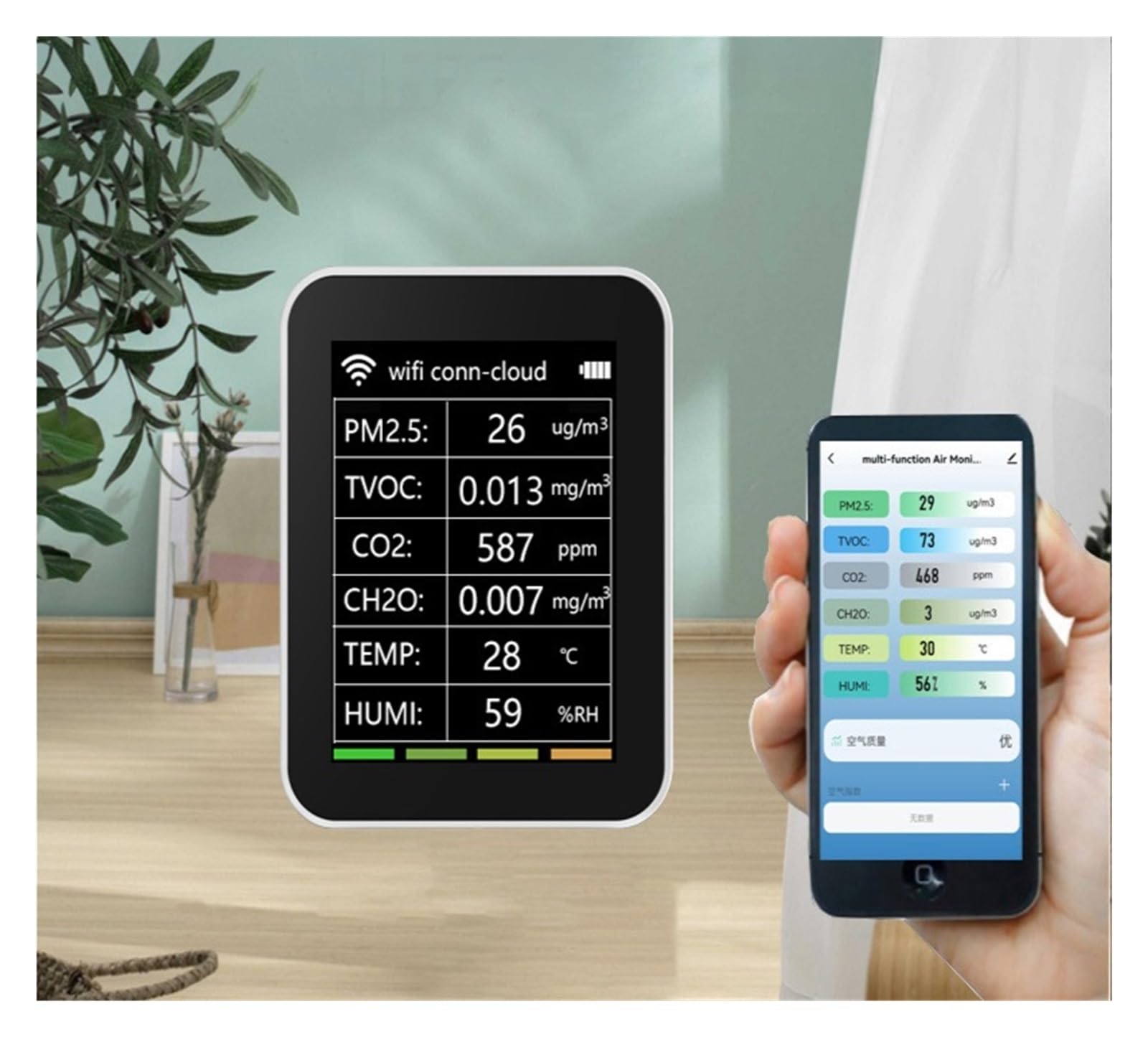 Misuratore Qualità dell'aria, 6 In 1 Rilevatore di Qualità 'Aria Tuya Tester di CO2 PM2.5 TVOC CO2 CH2O Monitor di Formaldeide Display TFT Analizzatore di Misuratore di Sensore di CO2 per Casa Cucina