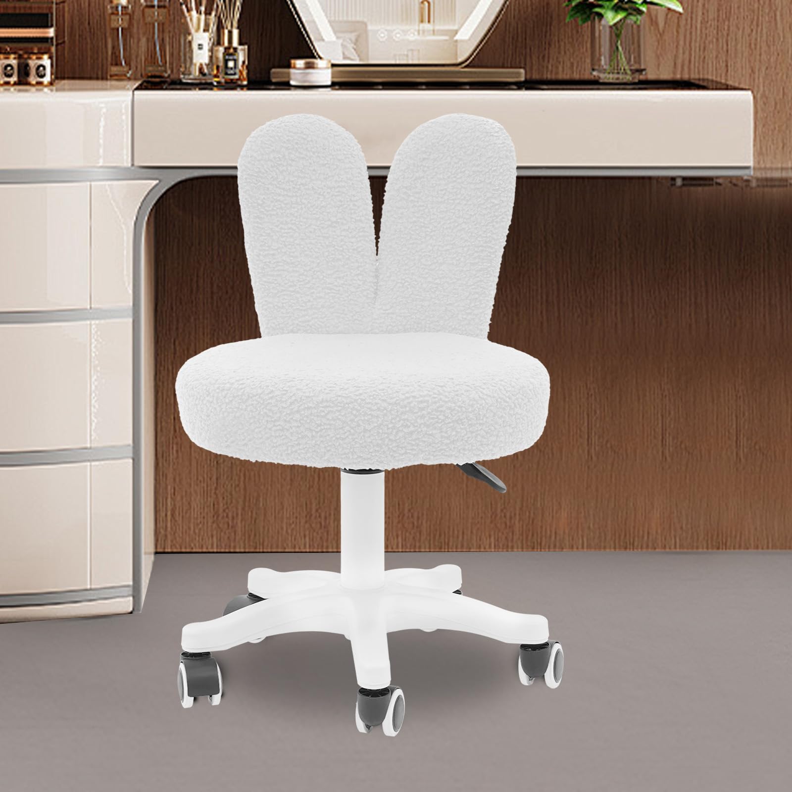 GIDRLL Silla de oficina ergonómica sin reposabrazos, moderna silla giratoria con ruedas y asiento ancho, altura regulable para oficina, tocador, comedor (blanco)