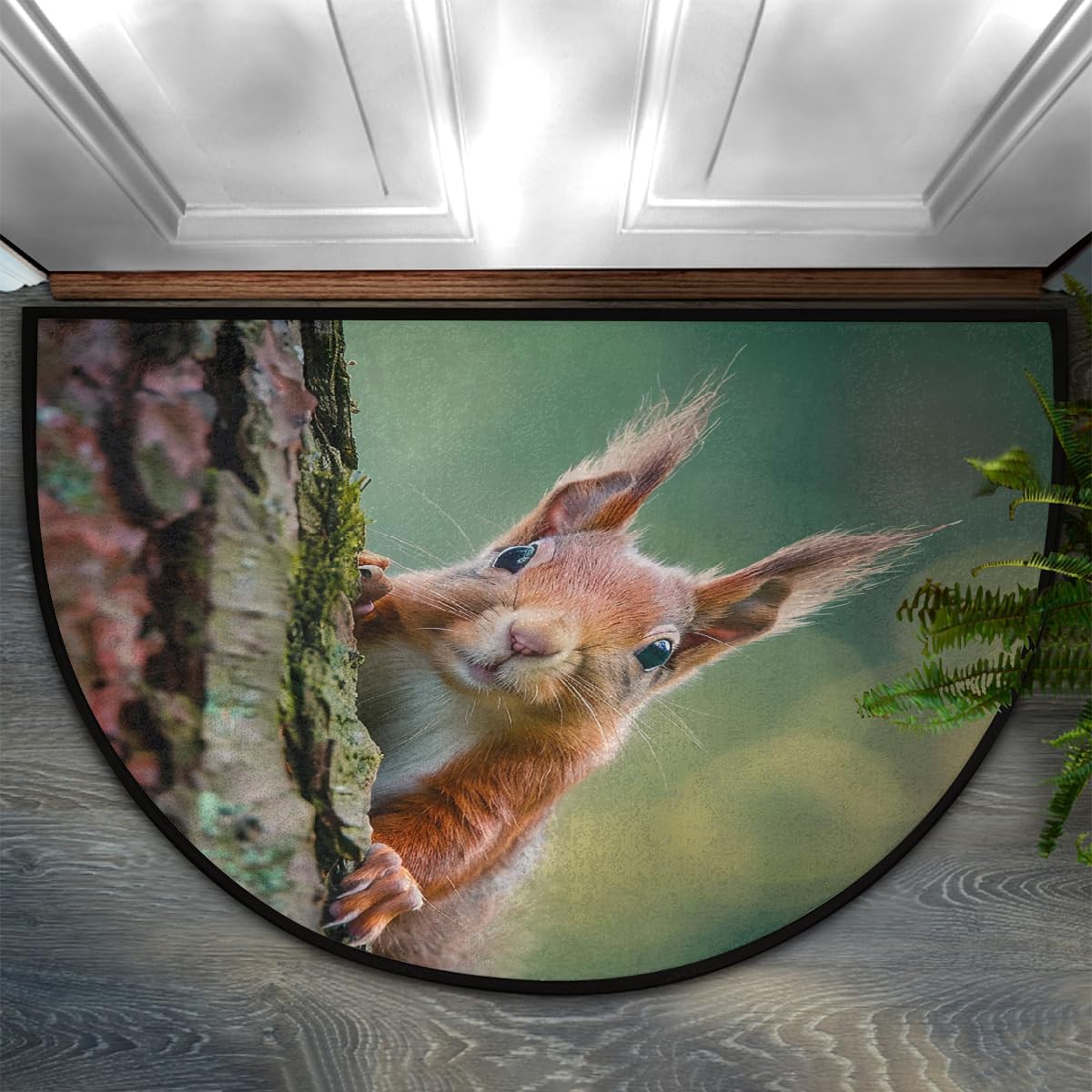 Forest Animal Squirrel Half Round Door Mat 24x36 Heavy Duty Welcome Entrance Doormat Area Rug for Outdoor Indoor Patio