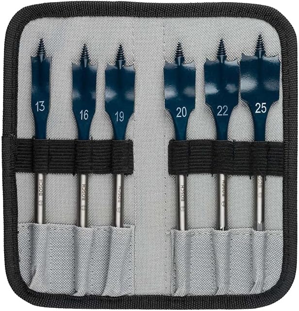 Bosch Professional 6 pc. Self Cut Speed Spade Bit Set (for fast and rough drilling in Softwood, Ø 13-25mm, with Pouch, Accessories Drill Driver)