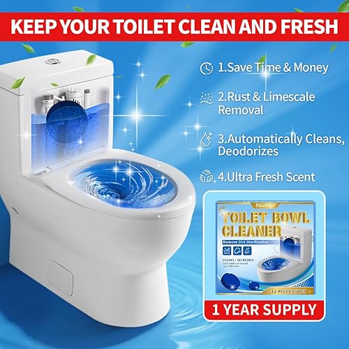 Miniatura 2 de Maebho Tabletas limpiadoras automáticas de inodoro, limpiador de gel azul en tanque, elimina anillos y manchas de agua dura, seguro para sépticos,
