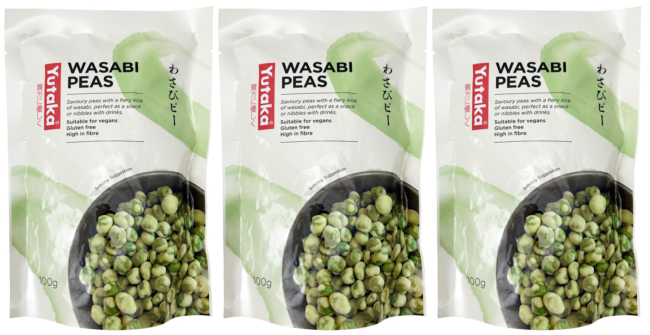 Yutaka Wasabi Peas 100g (Pack of 3) | Authentic Japanese Snack | Spicy & Crunchy Green Peas Coated in Wasabi | Vegan | Gluten-Free | High in Fibre