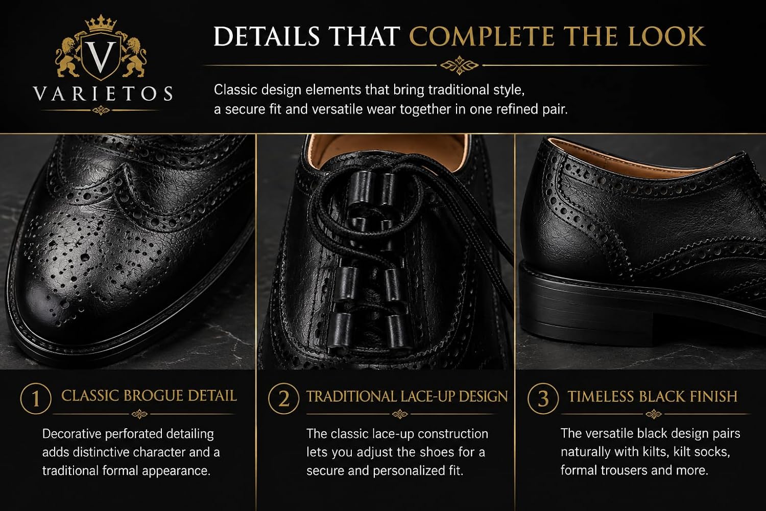 Men's Ghillie Brogues Traditional Highland Dress Shoes – Lace Up Kilt Footwear for Weddings, Formal Events & Scottish Attire