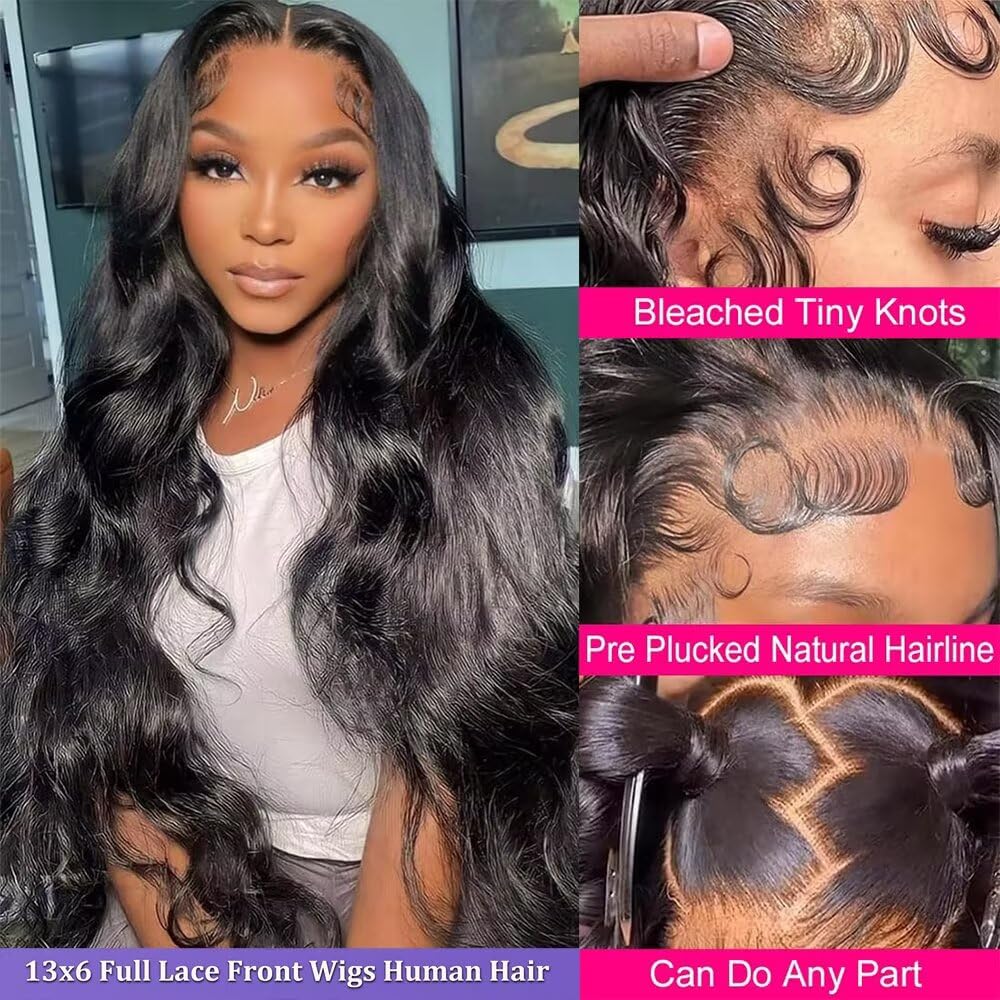 34 Inch 13x6 Full Lace Front Wigs Human Hair 180 Density Brazilian Body Wave 13x6 HD Transparent Lace Frontal Wigs Upgraded 12A Virgin Human Hair Glueless Wigs For Women - Image 2