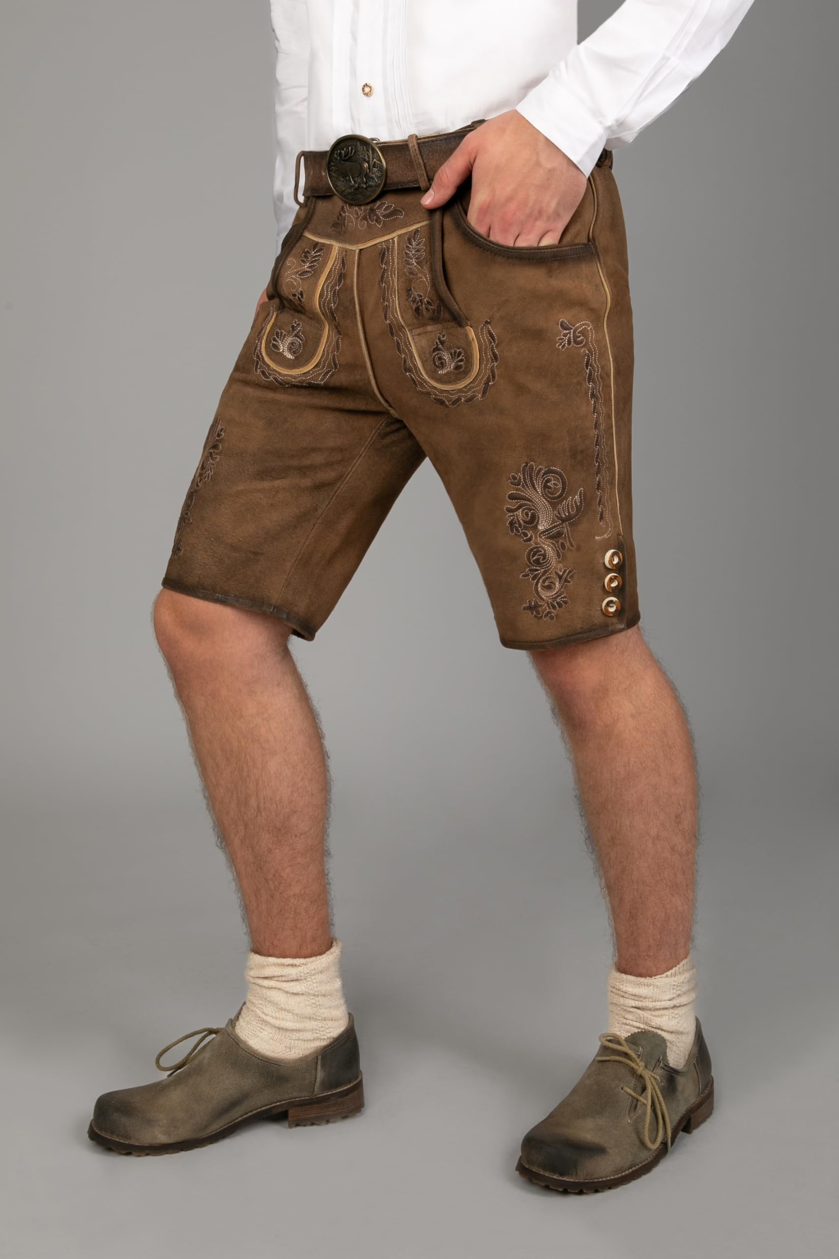Edelnice Trachtenmode hochwertige Kurze Trachtenlederhose Markus aus Wildbockleder Gr. 46-66