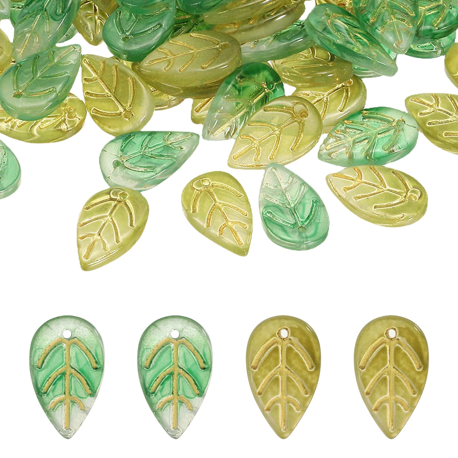 PATIKIL Leaf Beads, 100Pcs Crystal Leaf Translucent,Yellow Gold/Olive Gold