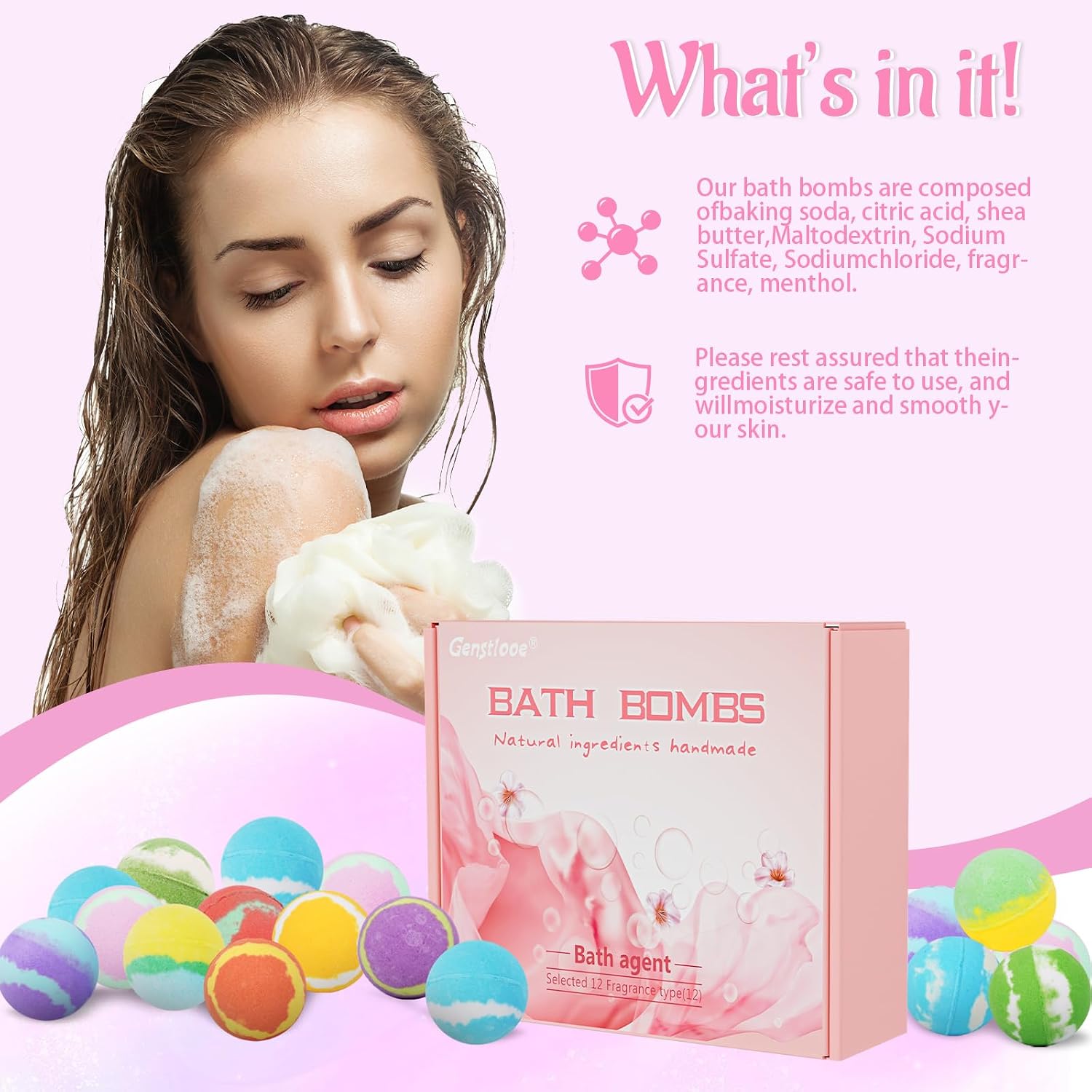 5.3 OZ XXL Bath Bombs Gift Set, 12 pcs Natural Shea Butter & Safe Oil Bath Bomb for Skin Moisturizing, Handmade Bubble Bath & Fizzy, Extra Large Bathbombs Ideal Presents for Women