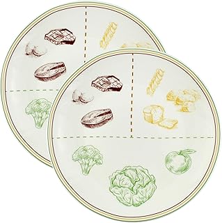 Cornucopia Brands Ceramic Portion Control Plates (Set of 2); Microwave-Safe