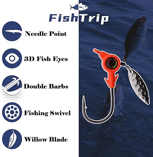Miniatura 2 de FishTrip Underspin Jig Heads Ganchos  14 oz, 38 onzas, 12 oz Swimbait Jig Head con hoja giratoria para pesca de agua salada y agua dulce, 5 unidades