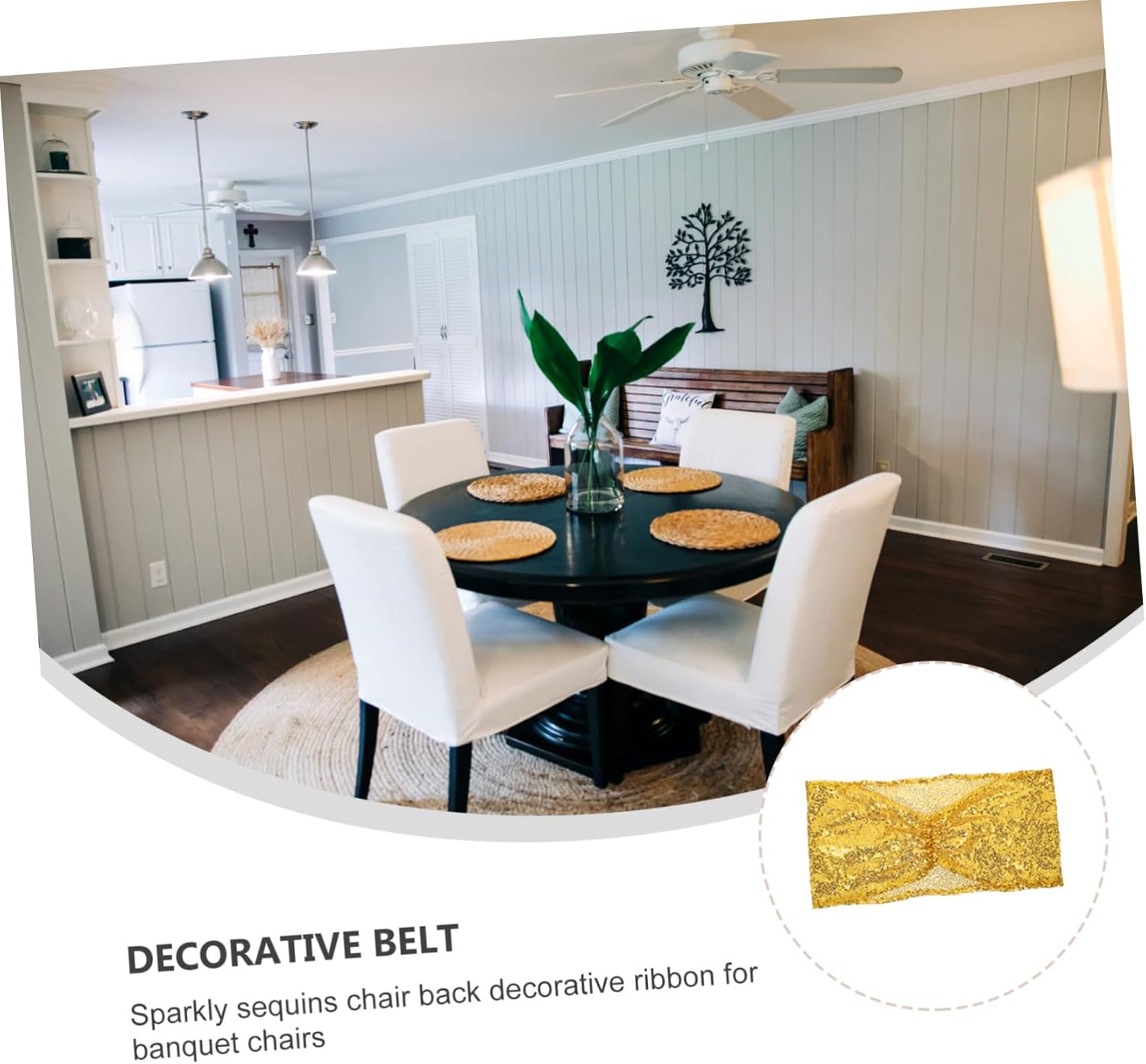 VOSAREA 10pcs Sequin Chair Sashes for Weddings and Parties Decorative Banquet Chair Bows Easy to Install for Elegant Events and Home Decor