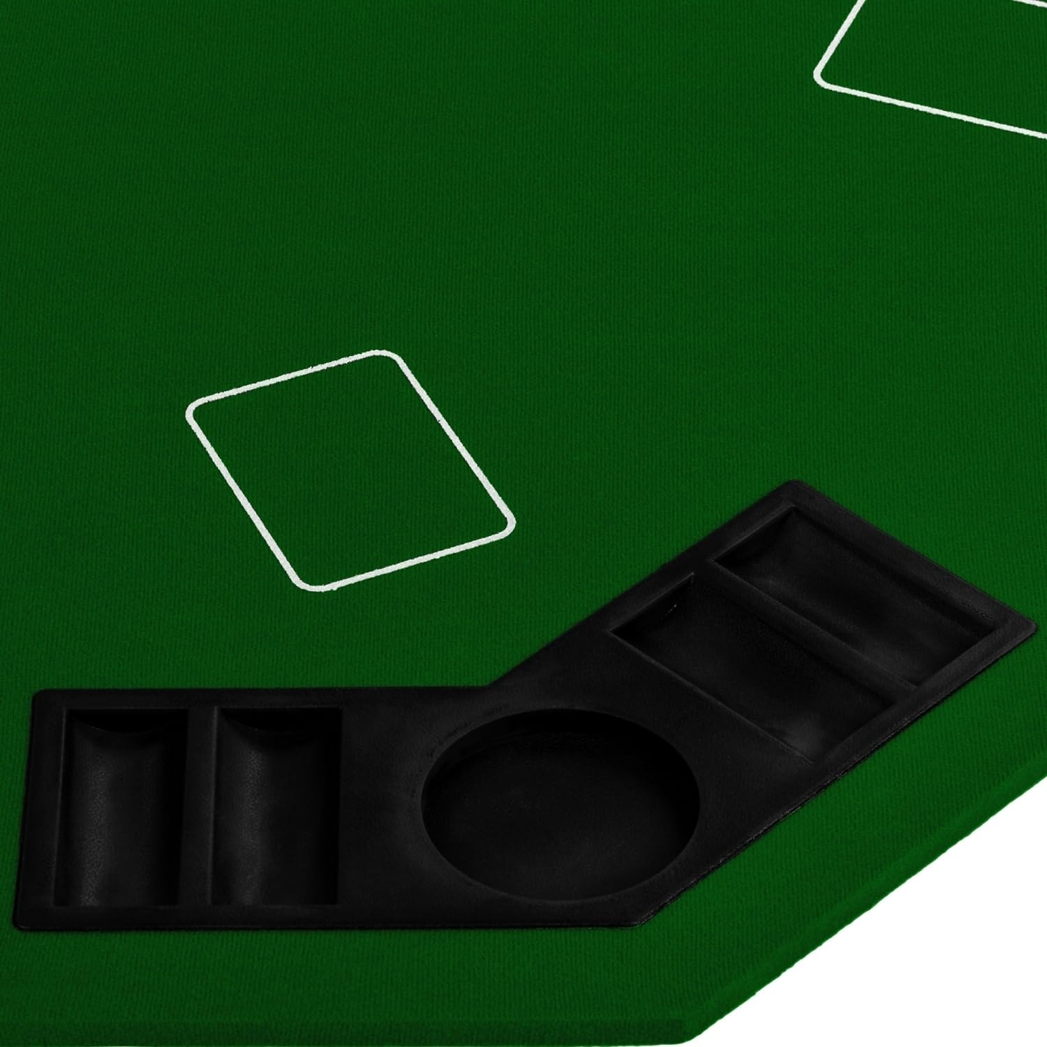 GAMES PLANET Faltbare Pokerauflage Full House 120x120 cm achteckig MDF 8 Getränkehalter 8 Chiptrays grün