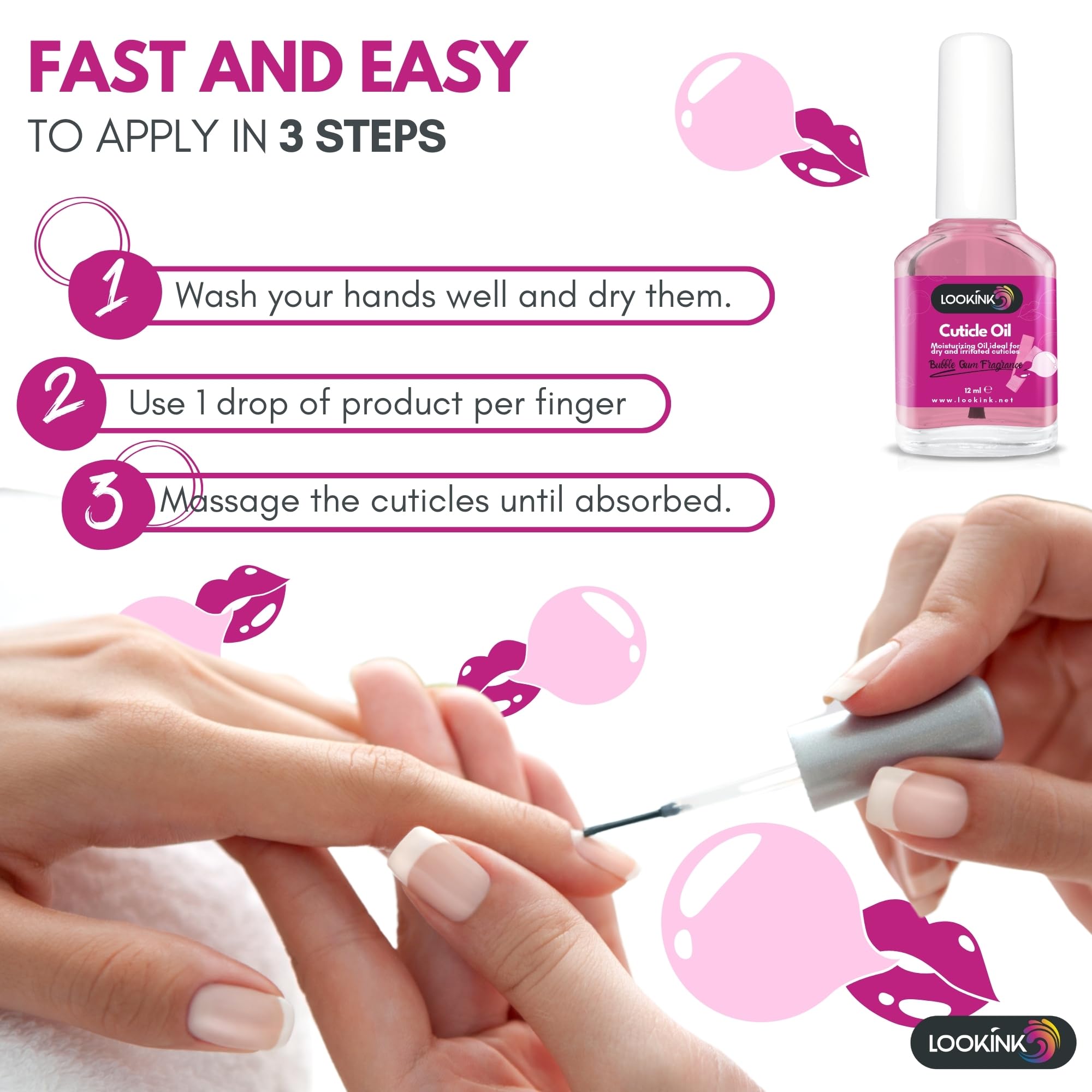 Professional Nail Cuticle Oil 12 ml, Hydrating and Nourishing Bubble Gum Fragrance Cuticle Oil for Perfect Hands and Feet - Image 3