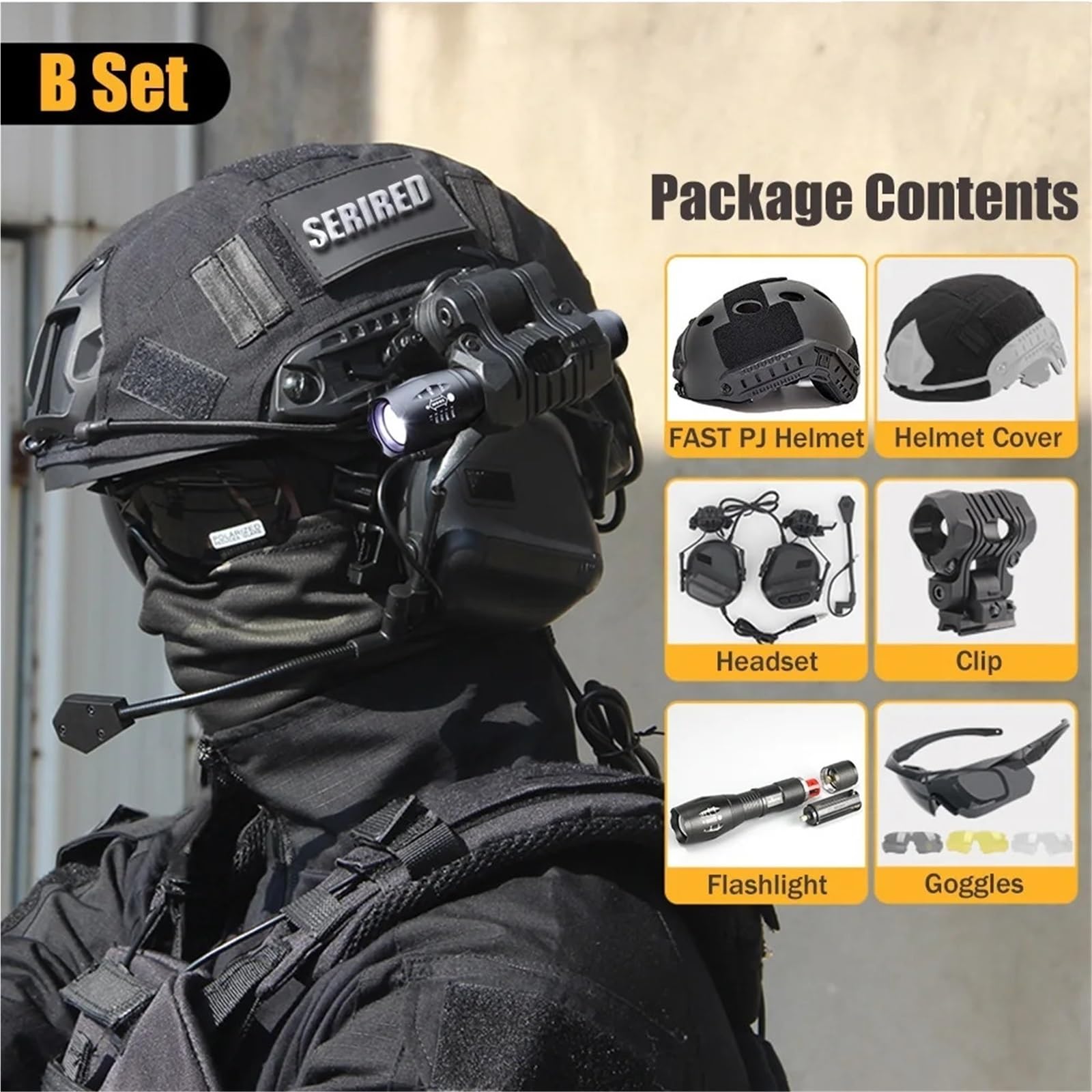Casco táctico con Auriculares y Funda Linterna Gafas y protección Mejorada for Airsoft Casco rápido for Caza.
