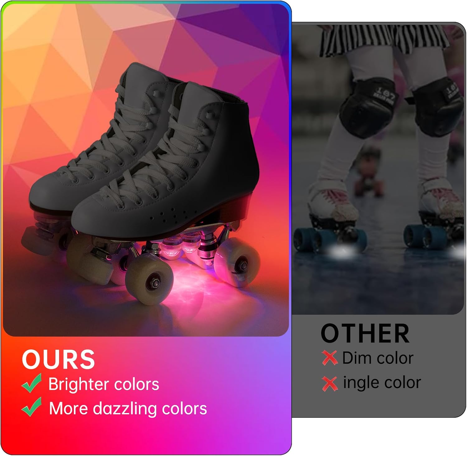 Roller Skate Lights, LED Lights for Skates, Colorful Illuminating Accessories for Quad, Inline and Ice Skates, Ideal Gift for Skaters and Roller Skate Boots
