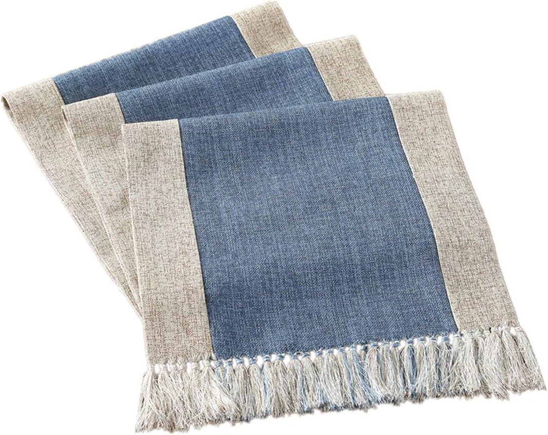 Exclusive Discount 🔥 Bettery Home Cotton Fabric Rustic Table Runner with Handcrafted Fringe, Great for Country Farmhouse Wedding Party Decorations, 15 x 70 Inch, Blue