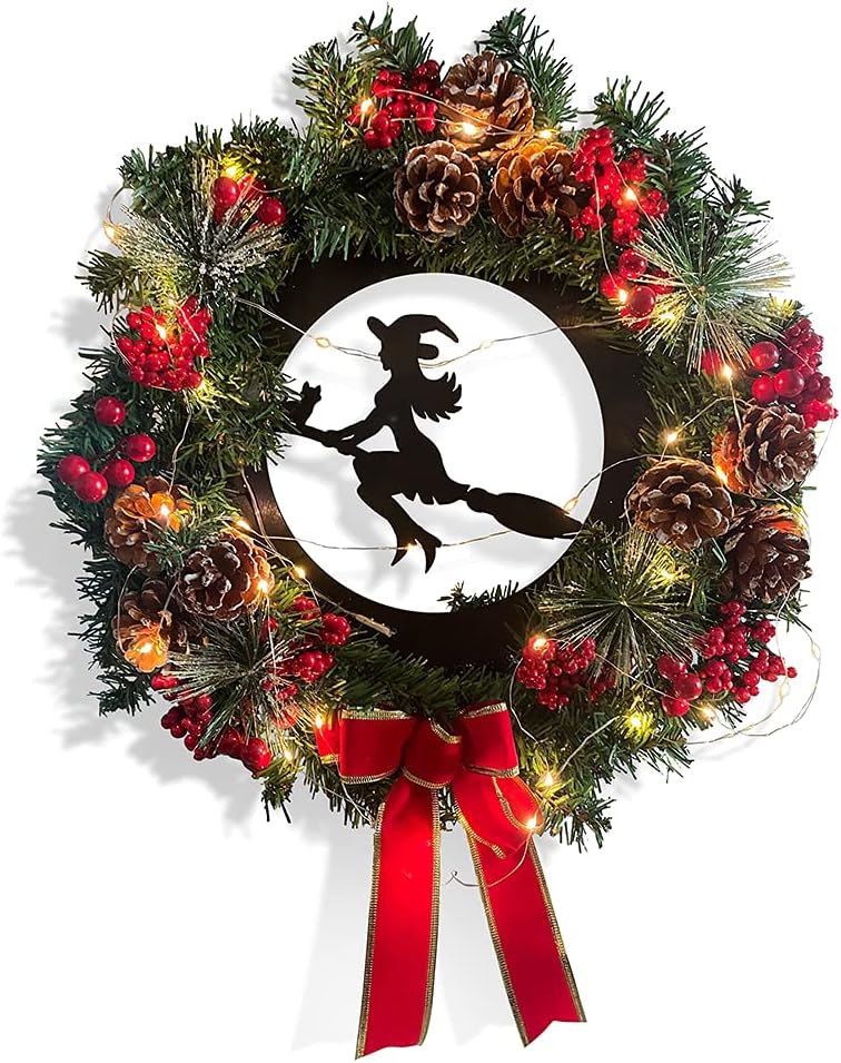 クリスマスリース クリスマス花輪 松かさ 松ぼっくり 低価格化 赤い実ベリー 魔女 Ledライト付き 吊り下げ式 壁飾り 面白い おしゃれ 雰囲気 手作りの製品 クリスマス 庭園 店舗装飾 組み立て不要 貯蔵しやすい お正月飾り ドア 玄関 あせにくい 部屋飾り