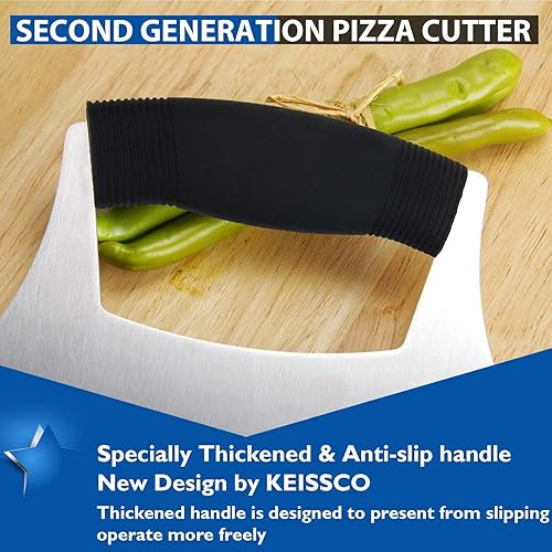 Miniatura 3 de Pizza Cutter Stainless Steel Ulu knife Razor Sharp Rocker Slicer Cutter Mincing Mezzaluna Knife Salad Vegetable Chopper with Upgraded Ergonomic