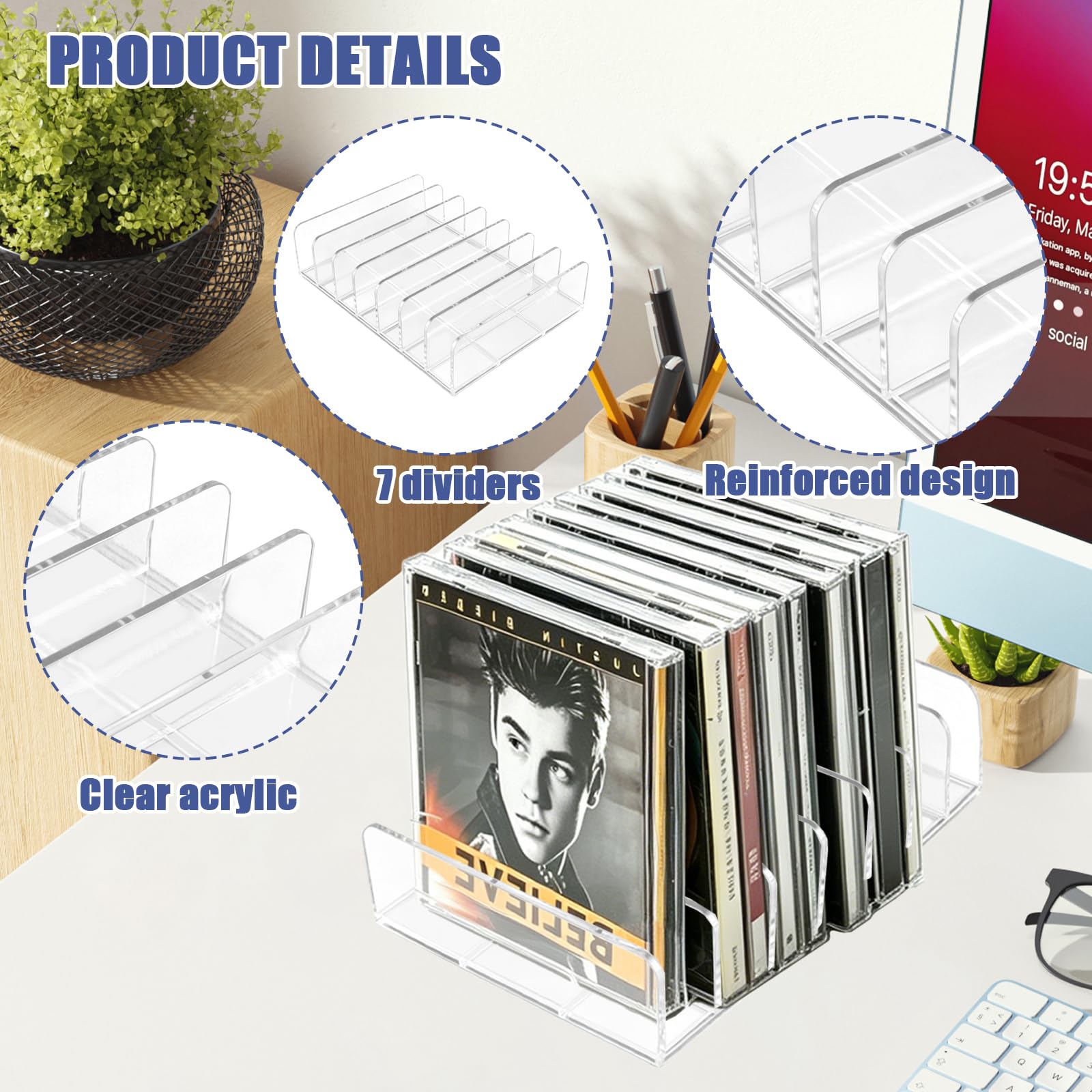 Porta-CD Trasparente in Acrilico Premium, Set da 4 Pezzi, Organizzatore Multiuso per CD, DVD, Cosmetici, Cassette, Giochi e Libri - Design Moderno e Resistente per Casa, Ufficio o Collezionisti