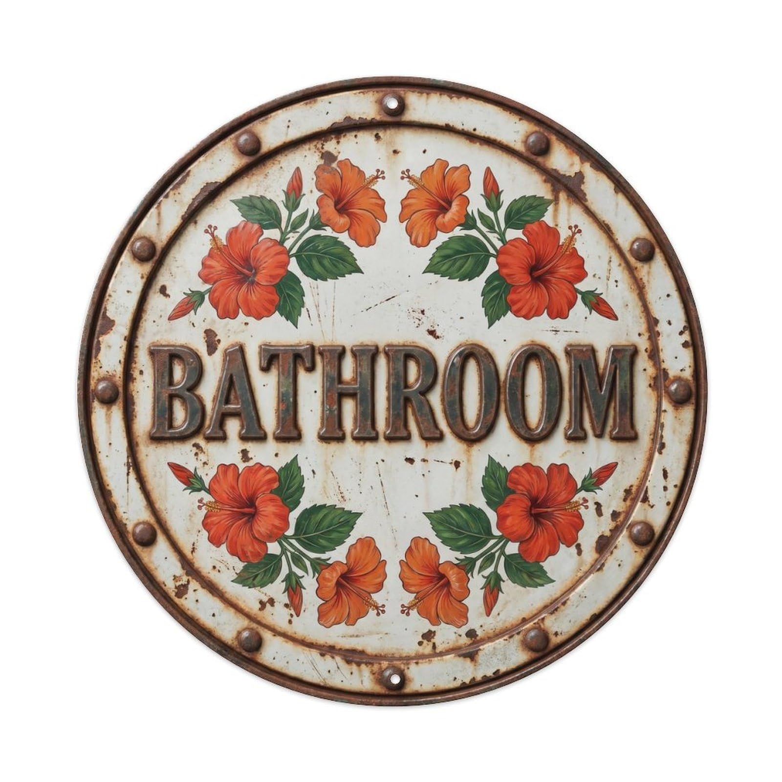 Hibiscus Bathroom Botanical Floral Room Label Metal Tin Sign
