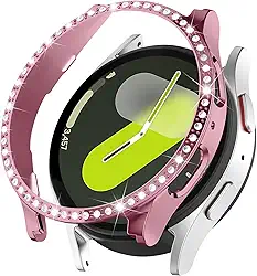 Capa brilhante para Samsung Galaxy Watch 7 de 40 mm e 44 mm para mulheres, capa protetora de diamante com strass de cristal com glitter, capa rígida de policarbonato à prova de choque para Samsung