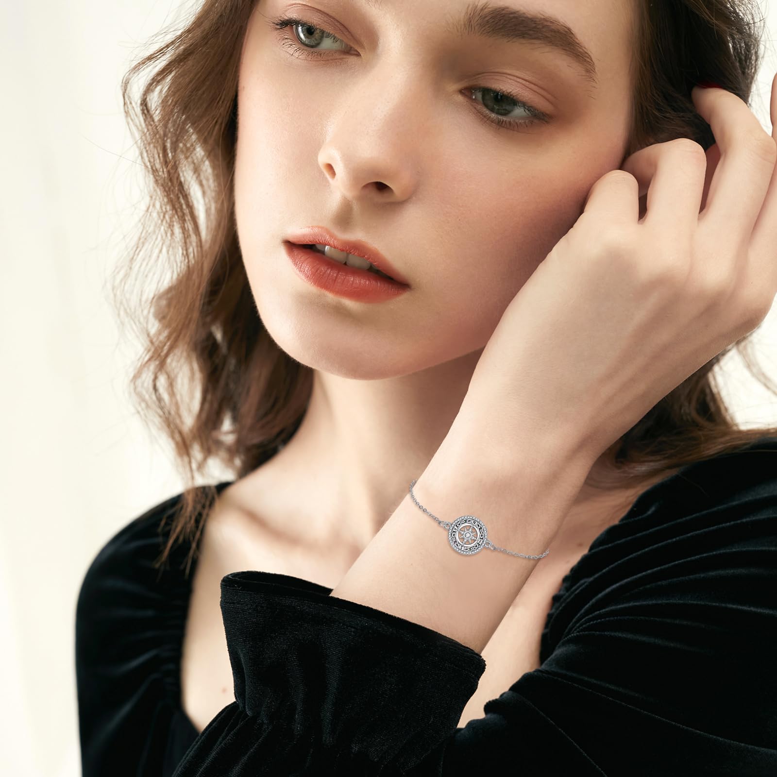 KZX Kompass Armband für Frauen aus 925er Sterlingsilber mit Abalone-Muschel Kompass, Geburtstags-Schmuckgeschenk für Ehefrau, Schwester, Freundinnen
